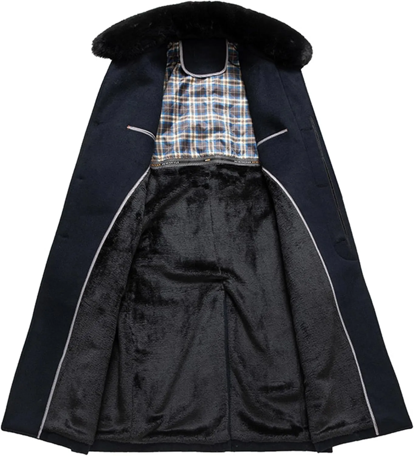 SOMTHRON Men's Wool Blend Trench Coat Faux Fur Collar Fleece Lined Single Breasted Jacket Winter Pea Coat Overcoat
