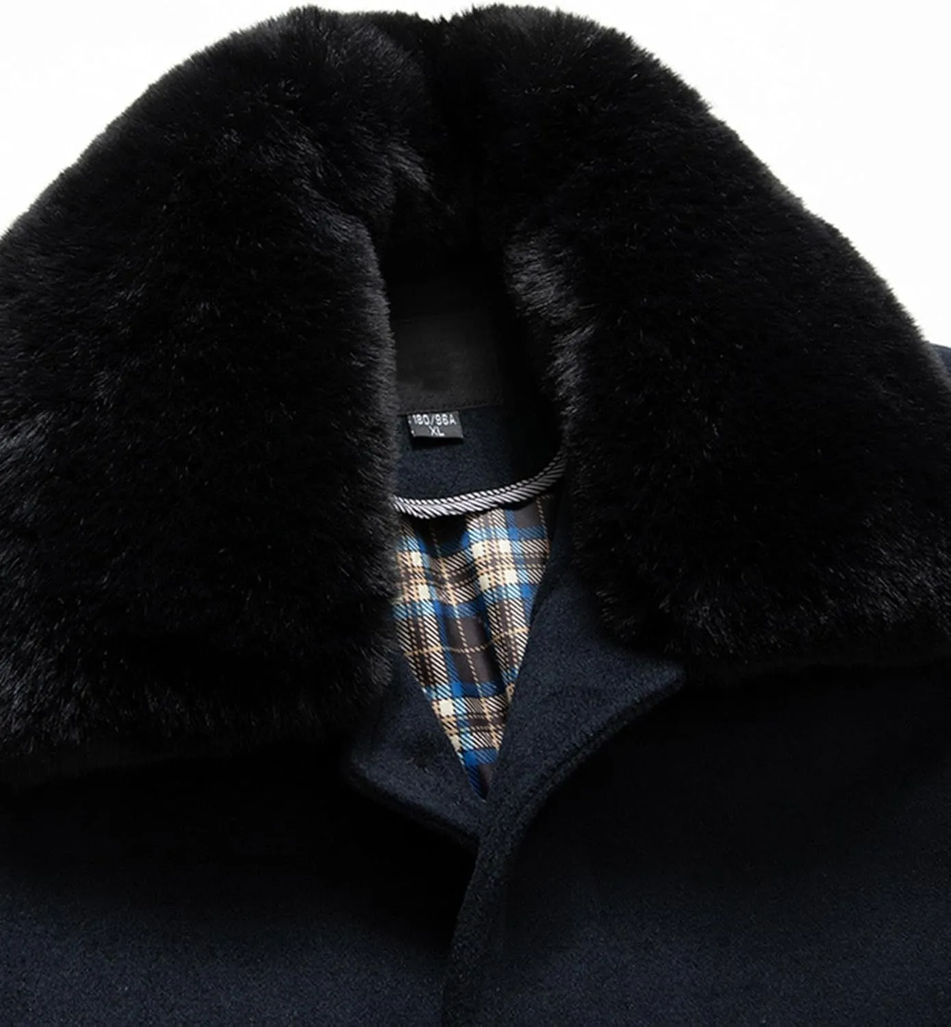 SOMTHRON Men's Wool Blend Trench Coat Faux Fur Collar Fleece Lined Single Breasted Jacket Winter Pea Coat Overcoat