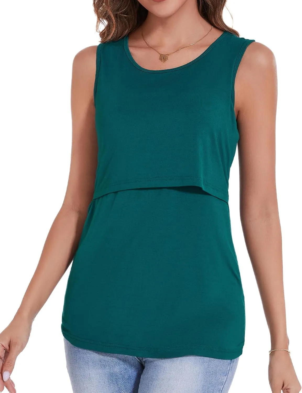 Sosolism 3 Pack Nursing Tank Tops Sleeveless Workout Pumping Shirts Scoop Neck Double Layer Summer Breastfeeding Tops
