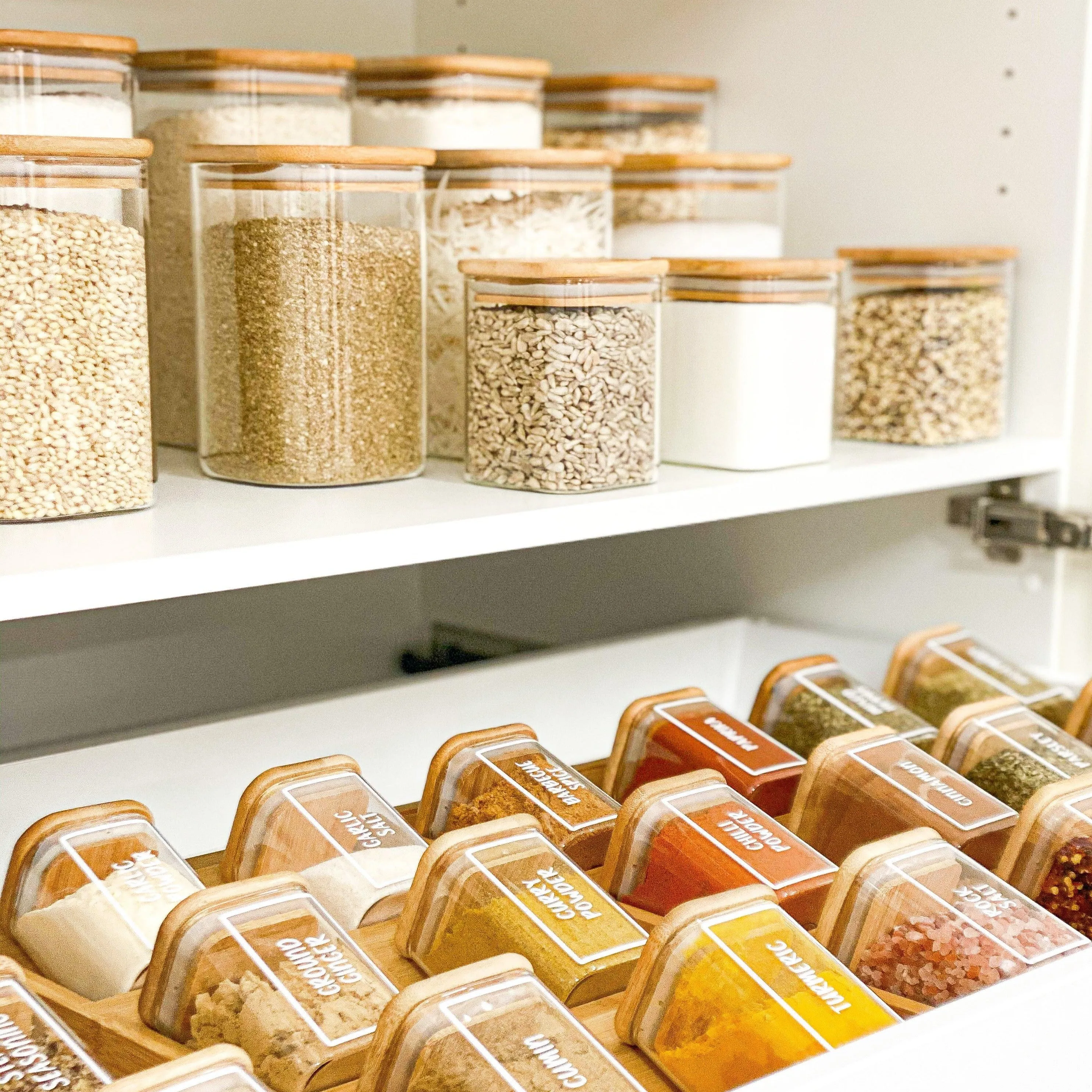 Square Glass and Bamboo Storage Jar - 1.25L