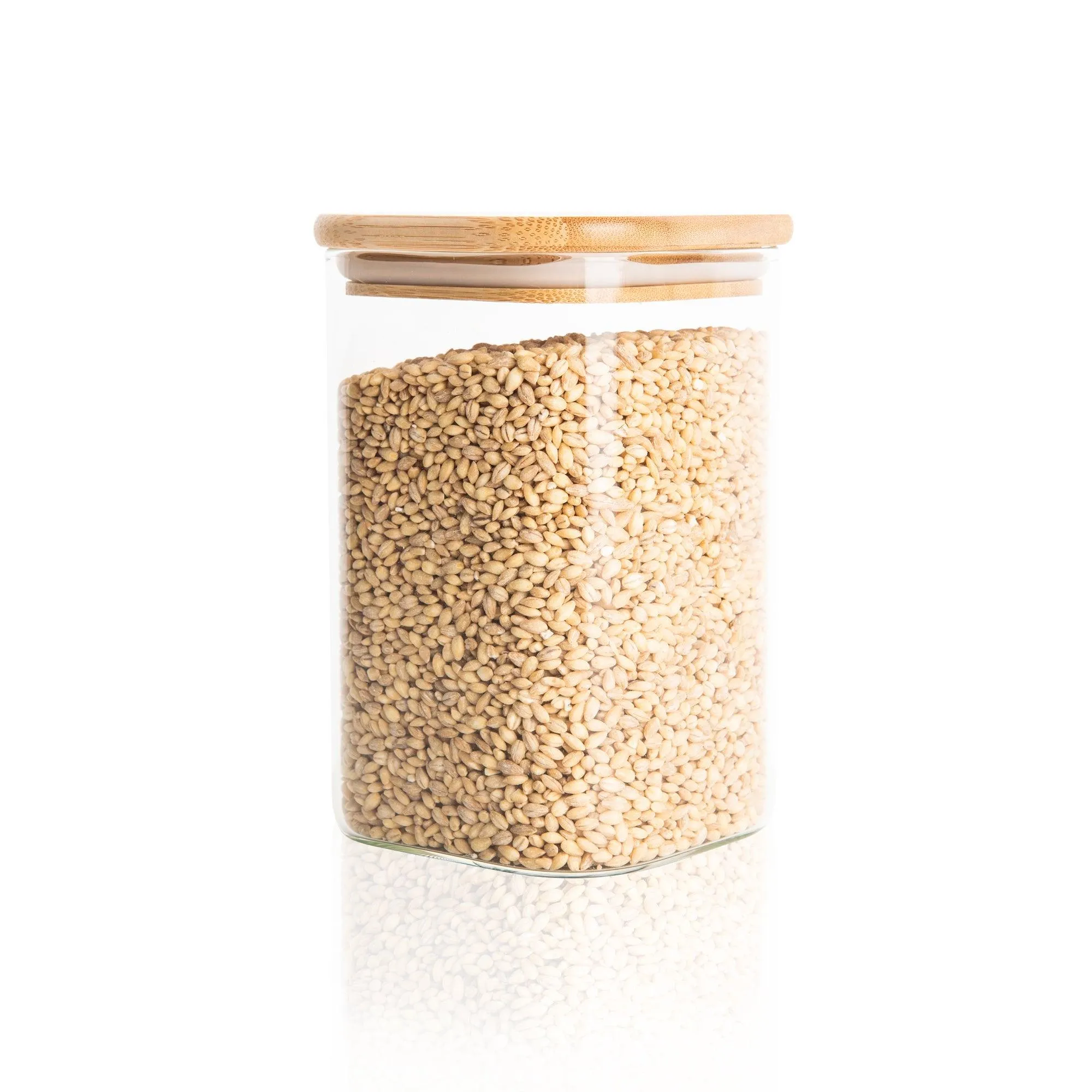 Square Glass and Bamboo Storage Jar - 1.25L
