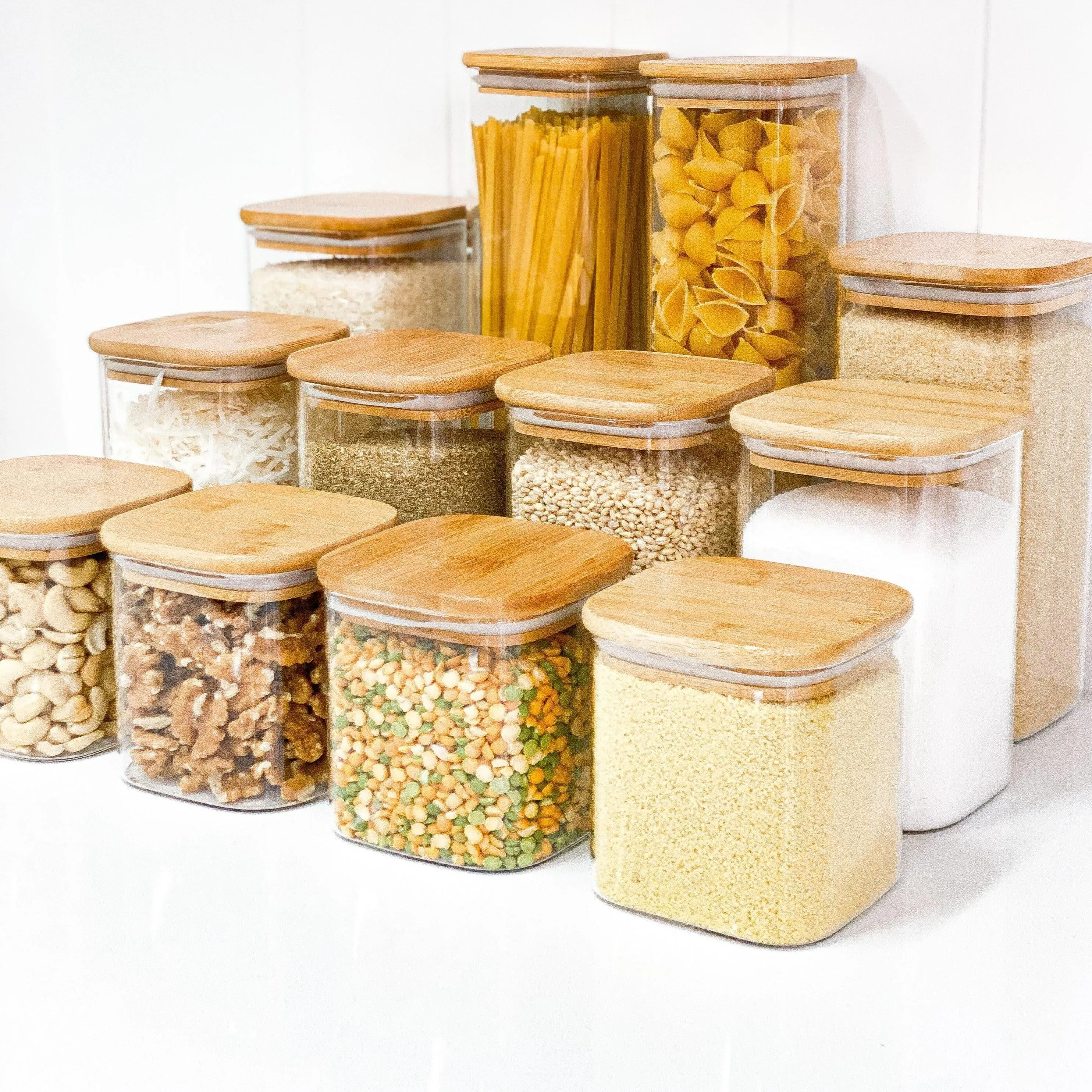 Square Glass and Bamboo Storage Jar - 1.25L