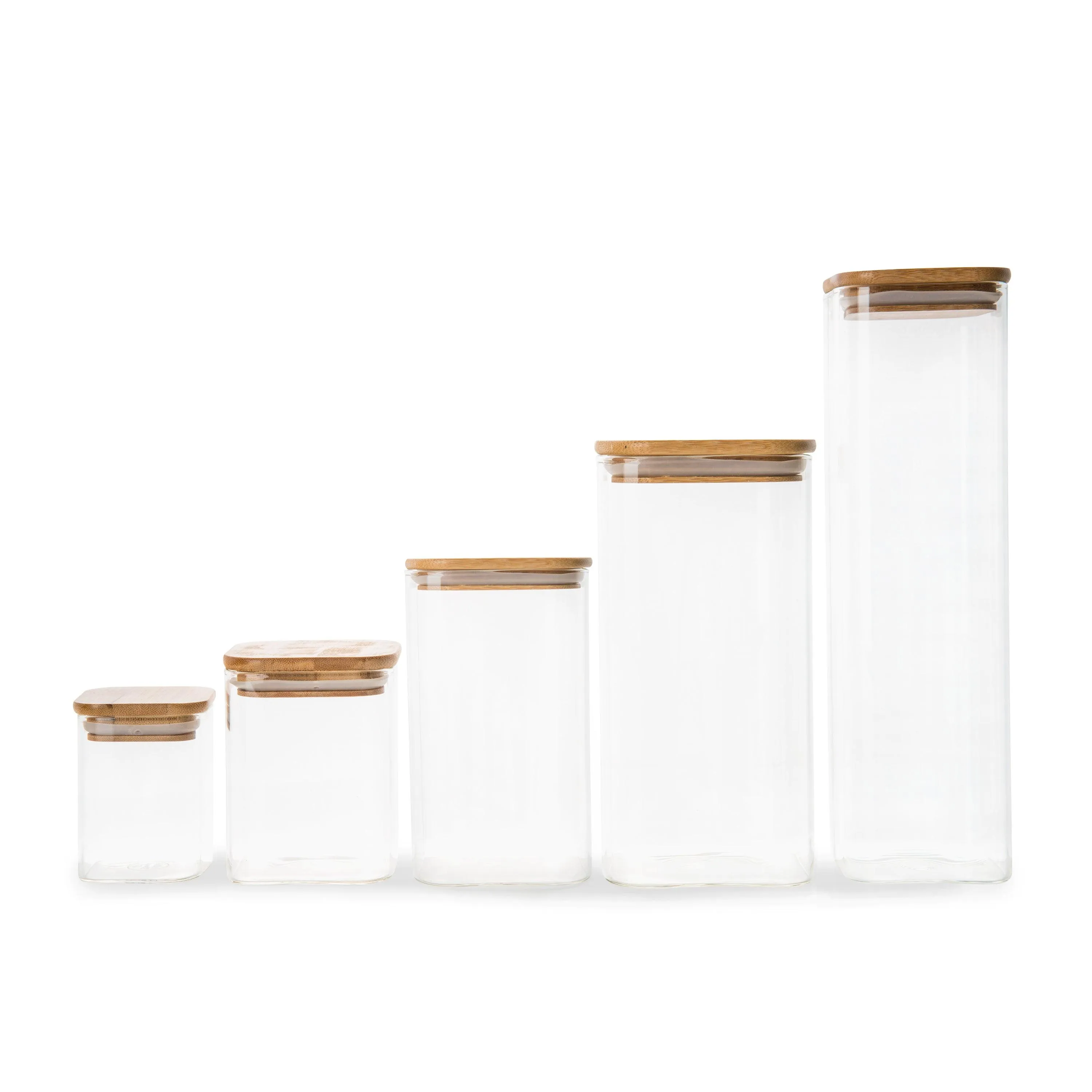 Square Glass and Bamboo Storage Jar - 1.25L