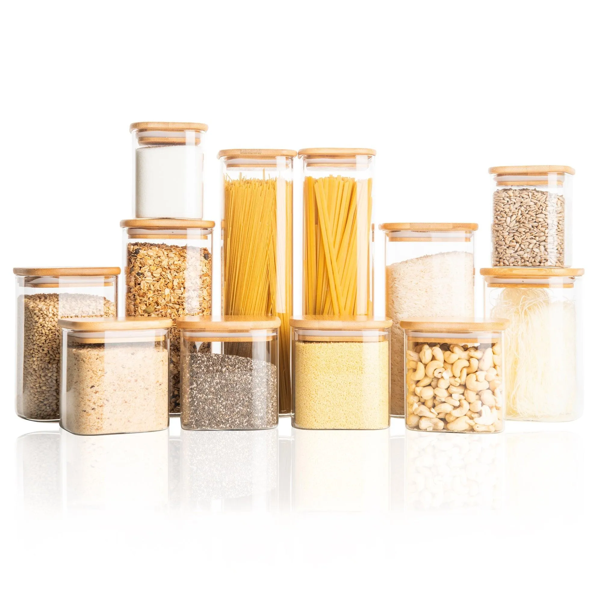 Square Glass and Bamboo Storage Jar - 1.25L