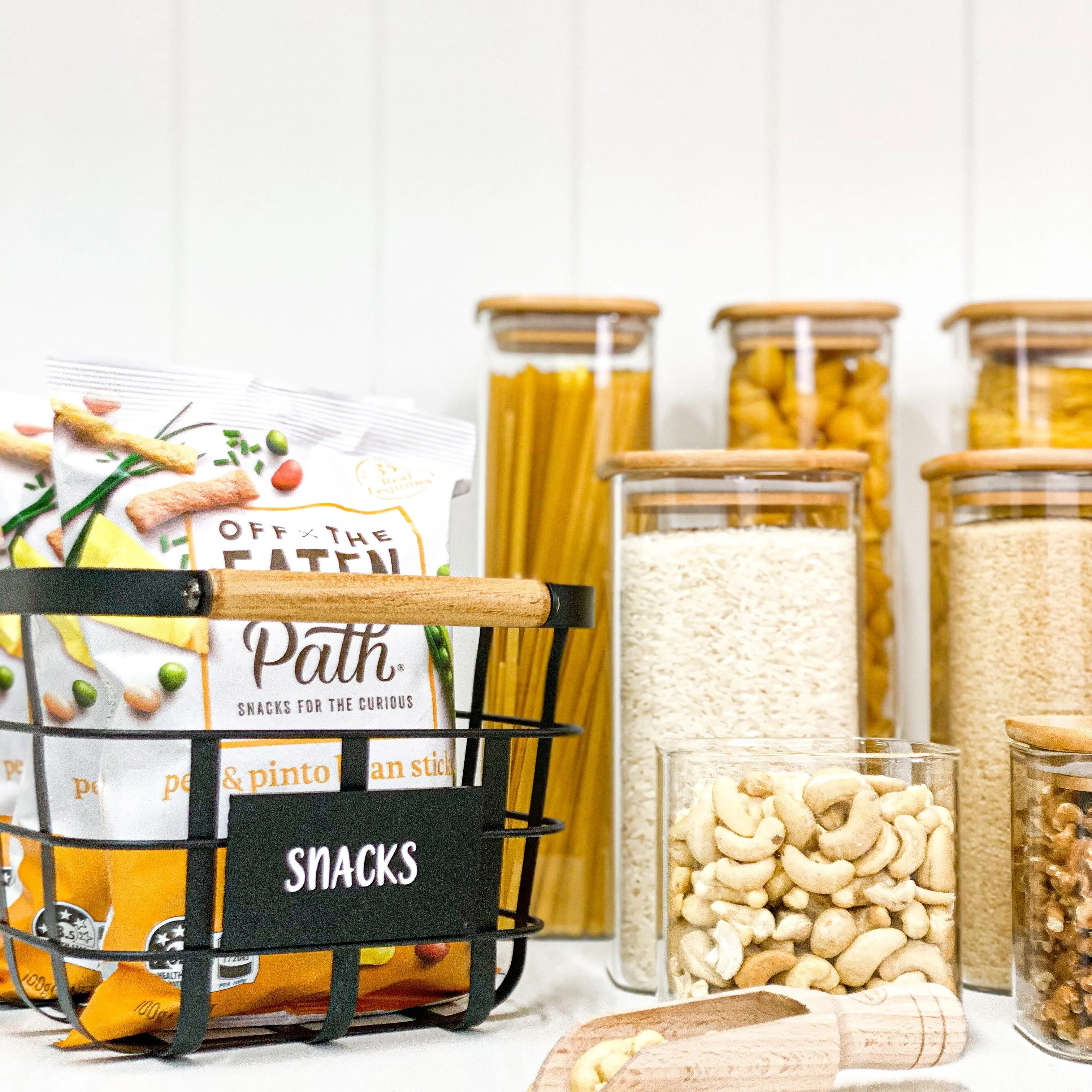 Square Glass and Bamboo Storage Jar - 1.25L