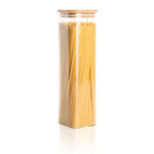 Square Glass and Bamboo Tall Jar - 1.5L