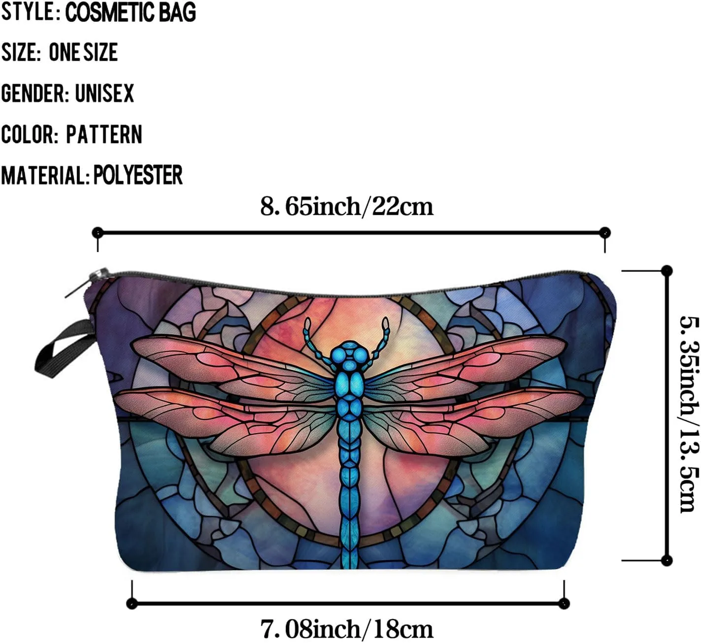 Stained Glass Dragonfly Makeup Bag Colorful Dragonfly Cute Small Organizer Bag Zipper Pouch Stained Glass Design Dragonfly Cosmetic Bag Present for Women Friends