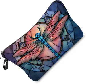 Stained Glass Dragonfly Makeup Bag Colorful Dragonfly Cute Small Organizer Bag Zipper Pouch Stained Glass Design Dragonfly Cosmetic Bag Present for Women Friends