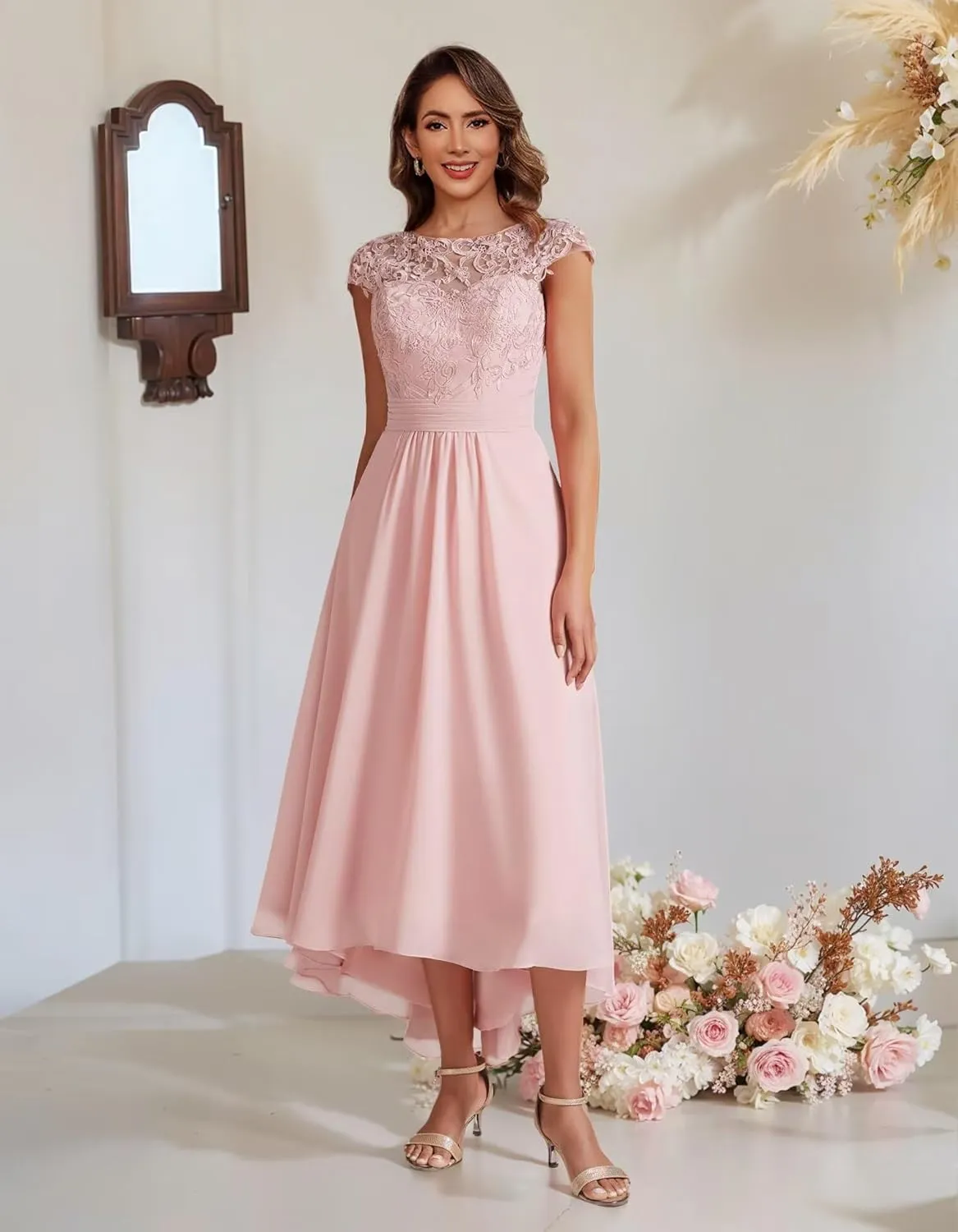 Stylefun Chiffon Cap Sleeve Mother of The Bride Dress Long 2025 Tulle Lace A Line Evening Party Gowns with Pockets CYM190