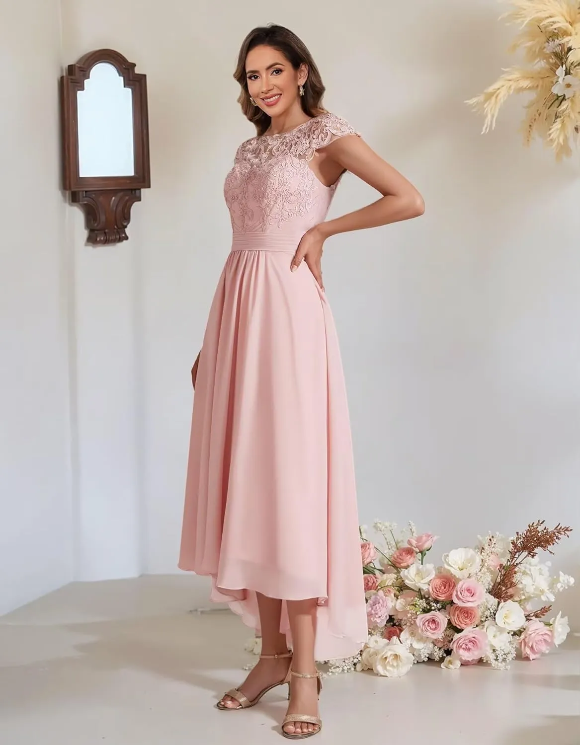 Stylefun Chiffon Cap Sleeve Mother of The Bride Dress Long 2025 Tulle Lace A Line Evening Party Gowns with Pockets CYM190