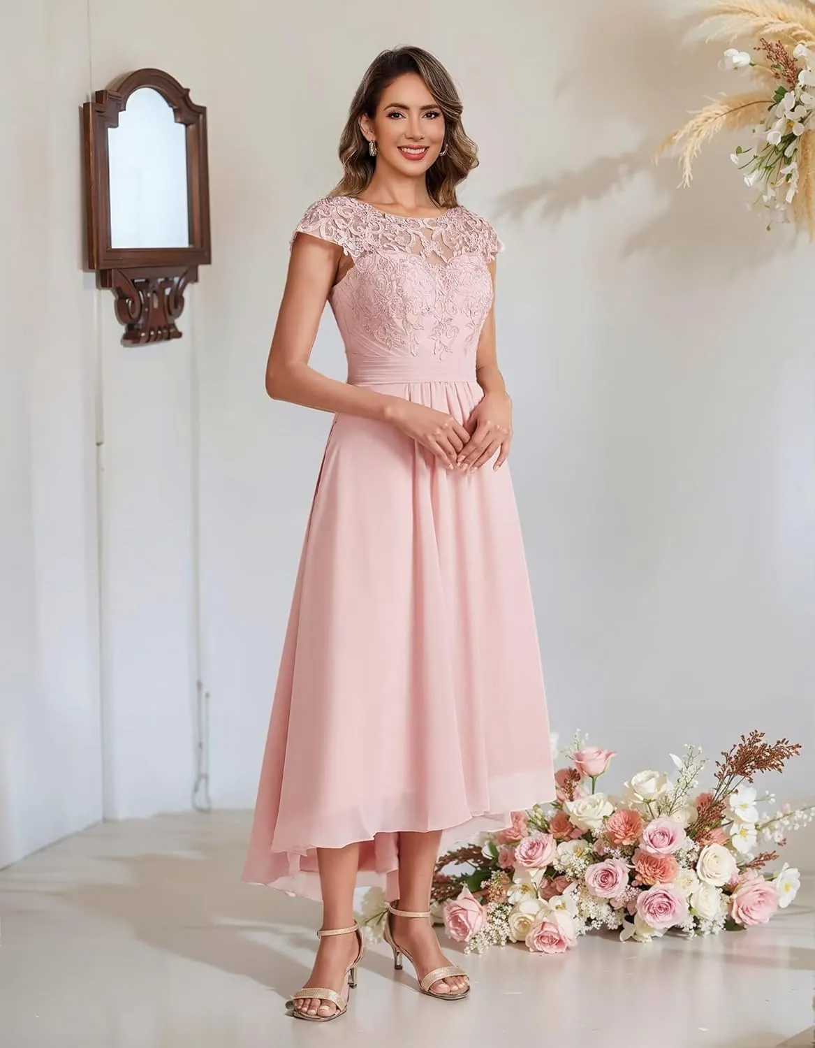 Stylefun Chiffon Cap Sleeve Mother of The Bride Dress Long 2025 Tulle Lace A Line Evening Party Gowns with Pockets CYM190