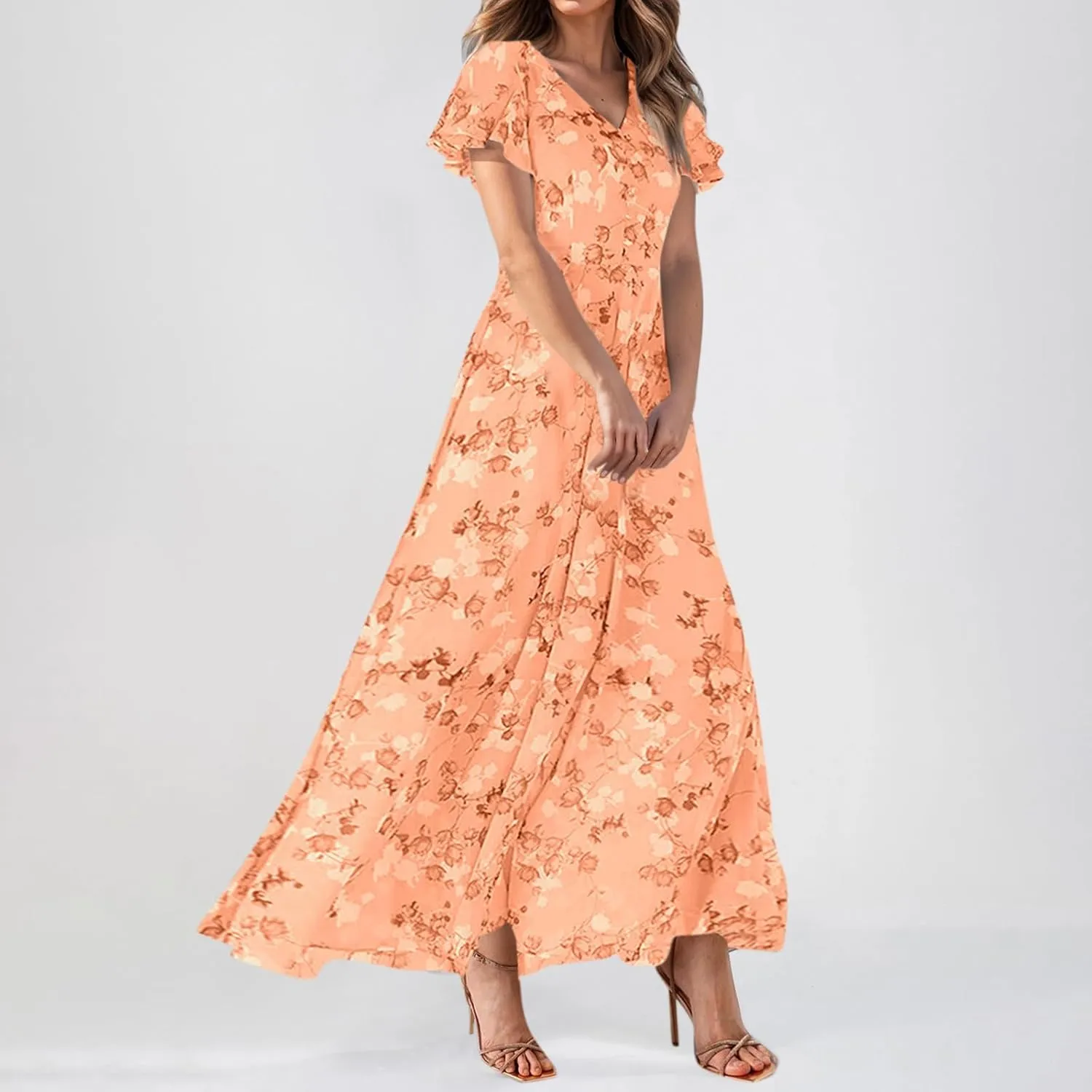 Summer Dress for Women 2025,Swing Flowy Ruffle Hem Casual Chiffon Beach Dresses