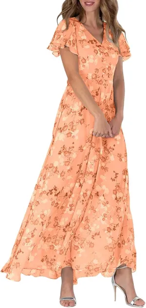 Summer Dress for Women 2025,Swing Flowy Ruffle Hem Casual Chiffon Beach Dresses