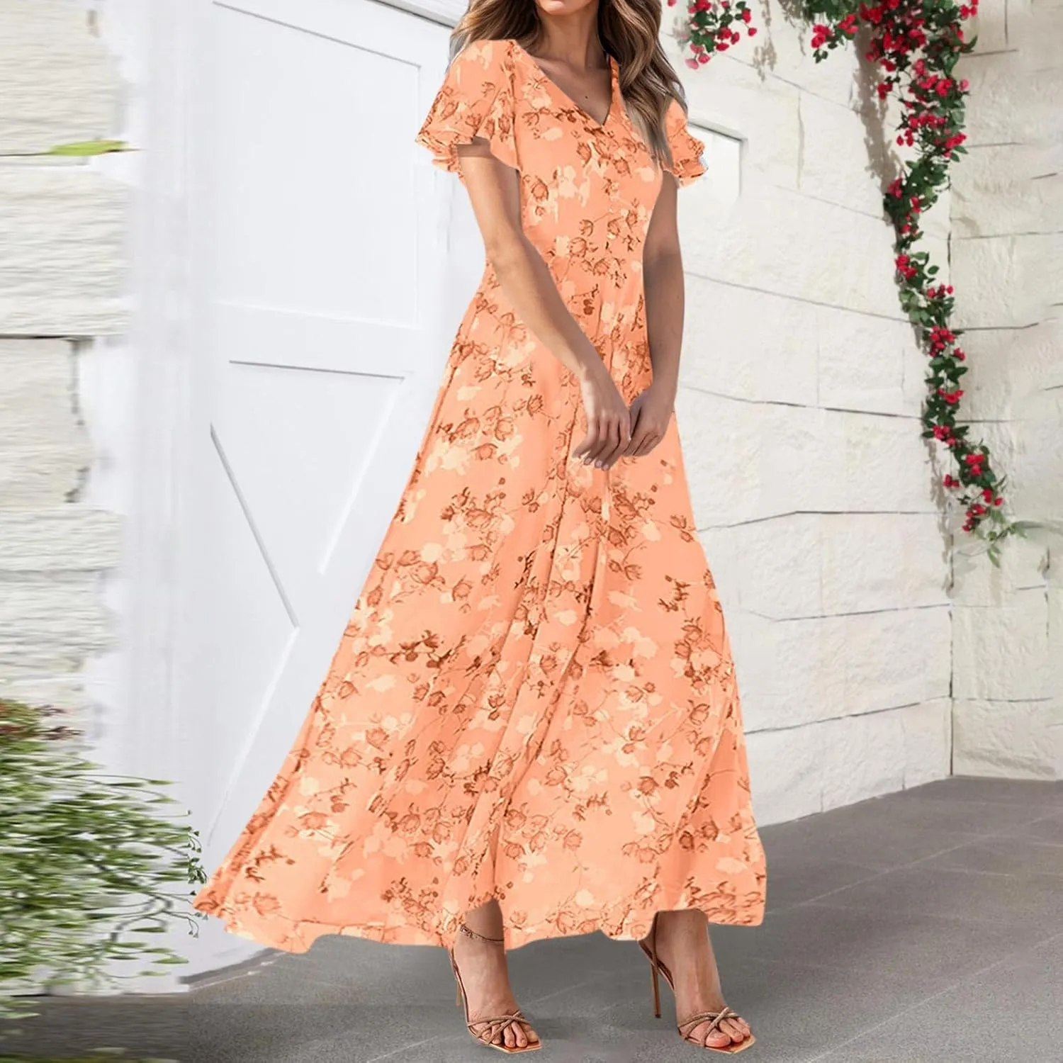 Summer Dress for Women 2025,Swing Flowy Ruffle Hem Casual Chiffon Beach Dresses