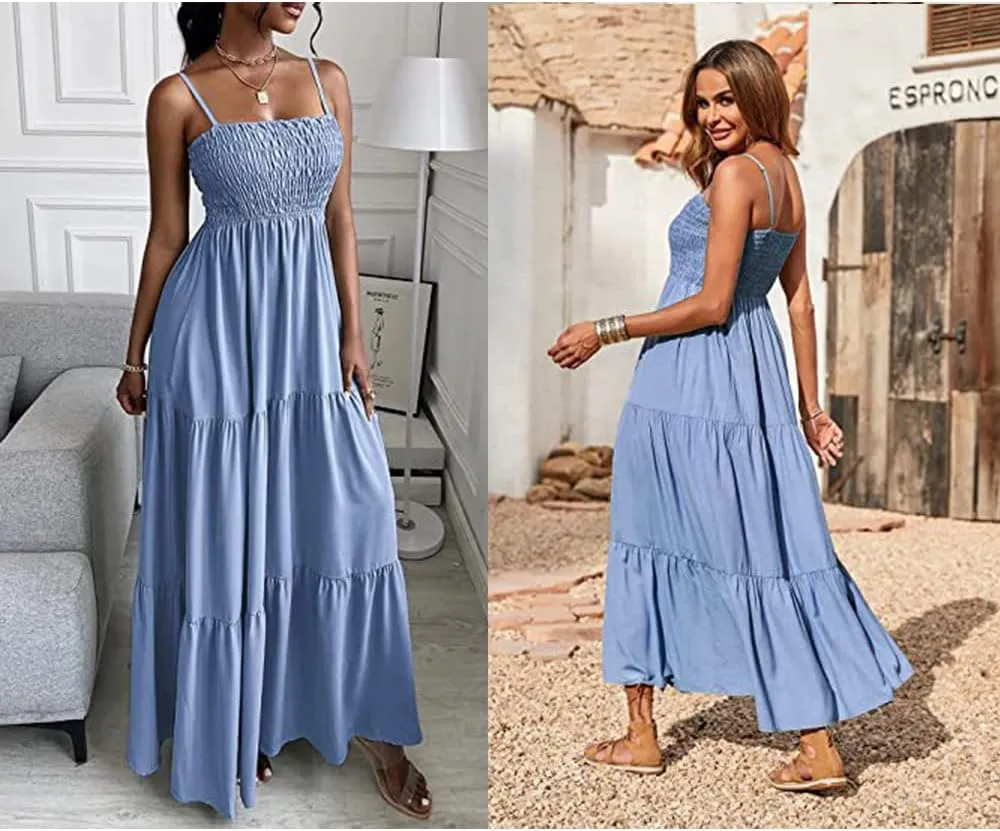 Summer Dress Strap Sleeveless Casual Long Dresses Cross Swing Beach Sundress