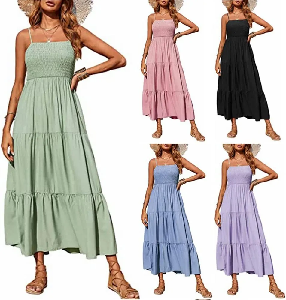 Summer Dress Strap Sleeveless Casual Long Dresses Cross Swing Beach Sundress