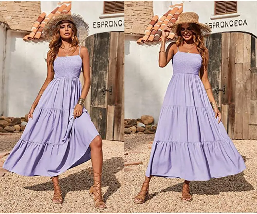 Summer Dress Strap Sleeveless Casual Long Dresses Cross Swing Beach Sundress