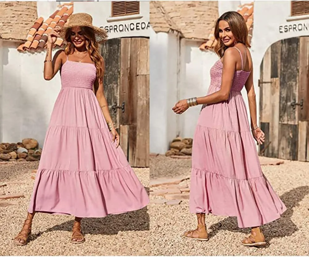 Summer Dress Strap Sleeveless Casual Long Dresses Cross Swing Beach Sundress
