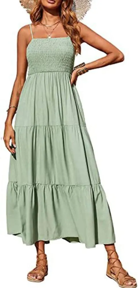 Summer Dress Strap Sleeveless Casual Long Dresses Cross Swing Beach Sundress
