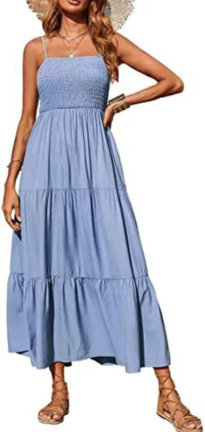 Summer Dress Strap Sleeveless Casual Long Dresses Cross Swing Beach Sundress