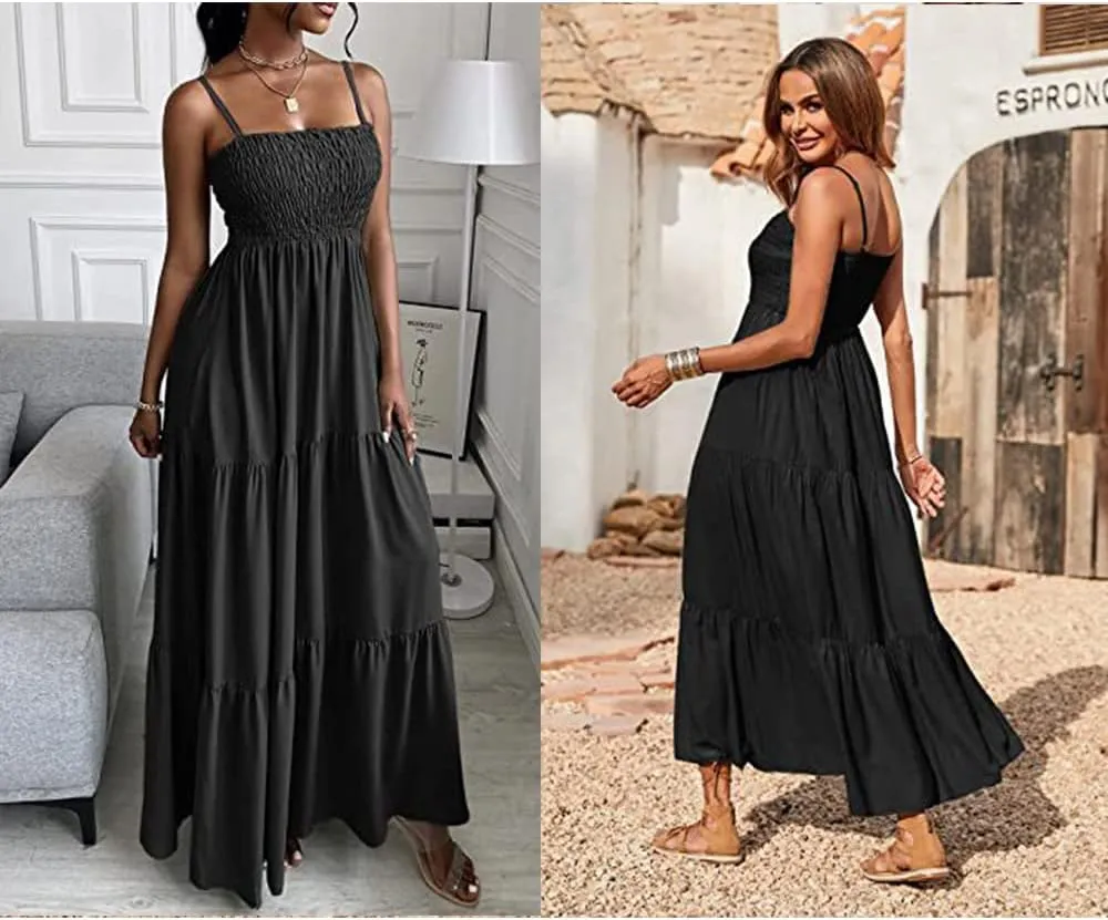Summer Dress Strap Sleeveless Casual Long Dresses Cross Swing Beach Sundress