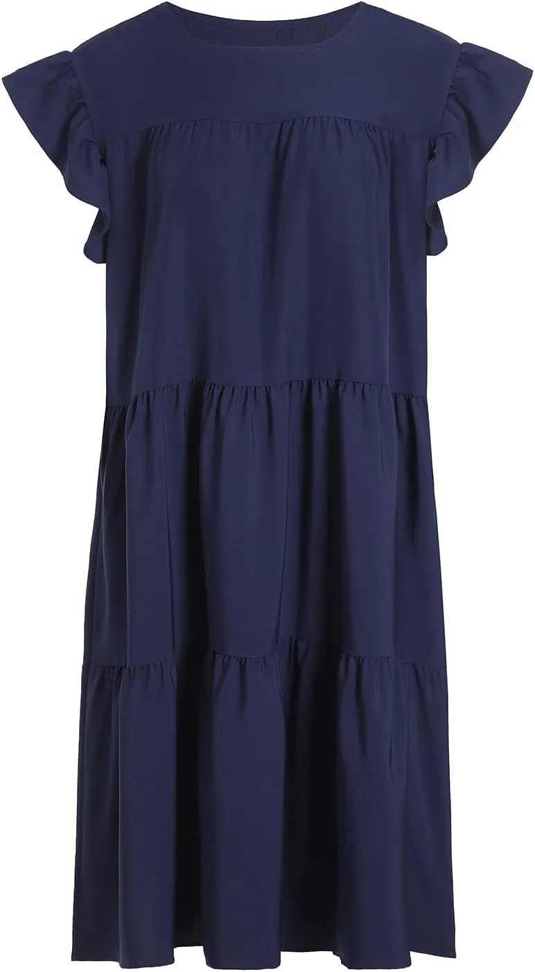 Summer Dresses for Women 2023,Plus Size Casual Cute Babydoll Dress,Tiered Ruffle Flowy Boho Beach Sundress