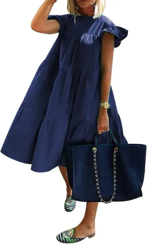 Summer Dresses for Women 2023,Plus Size Casual Cute Babydoll Dress,Tiered Ruffle Flowy Boho Beach Sundress