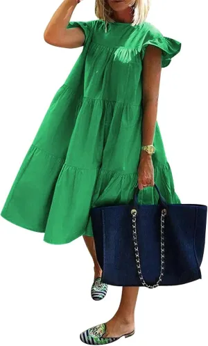 Summer Dresses for Women 2023,Plus Size Casual Cute Babydoll Dress,Tiered Ruffle Flowy Boho Beach Sundress