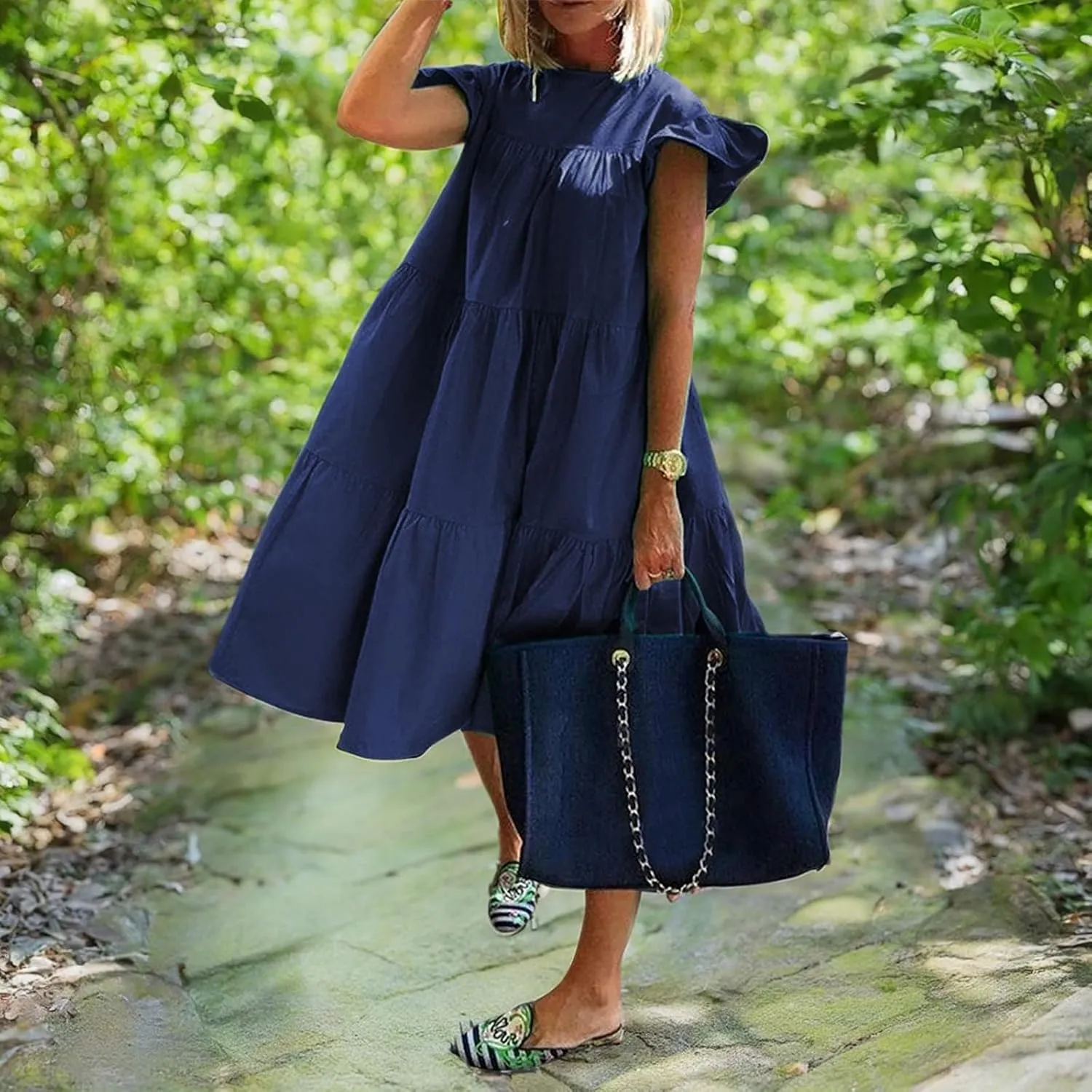 Summer Dresses for Women 2023,Plus Size Casual Cute Babydoll Dress,Tiered Ruffle Flowy Boho Beach Sundress