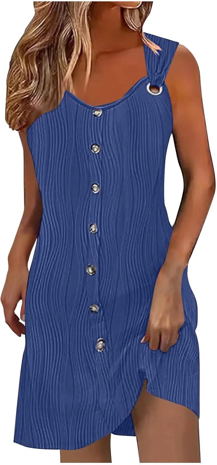 Sun Dresses for Women 2025 Vacation Spring Summer Casual Sundresses Beach Hawaiian Tropical Resort Wear Tank Dress