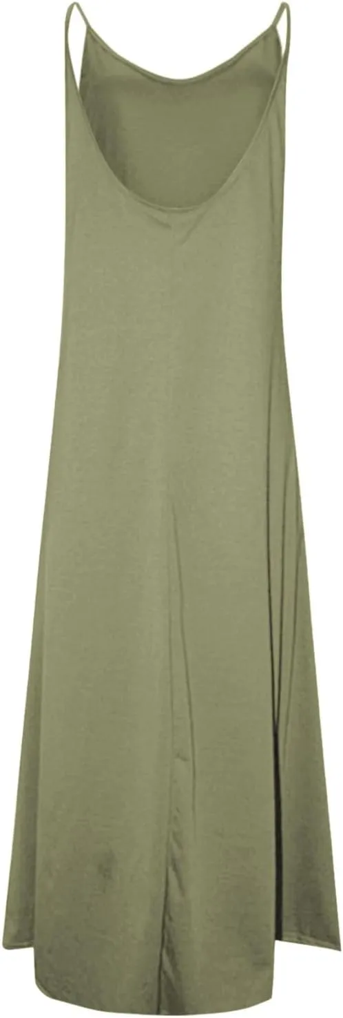 Sun Dresses for Women Strappy V Neck Sleeveless Flowy Deesses Casual Loose Long Maxi Beach Sundress with Pockets
