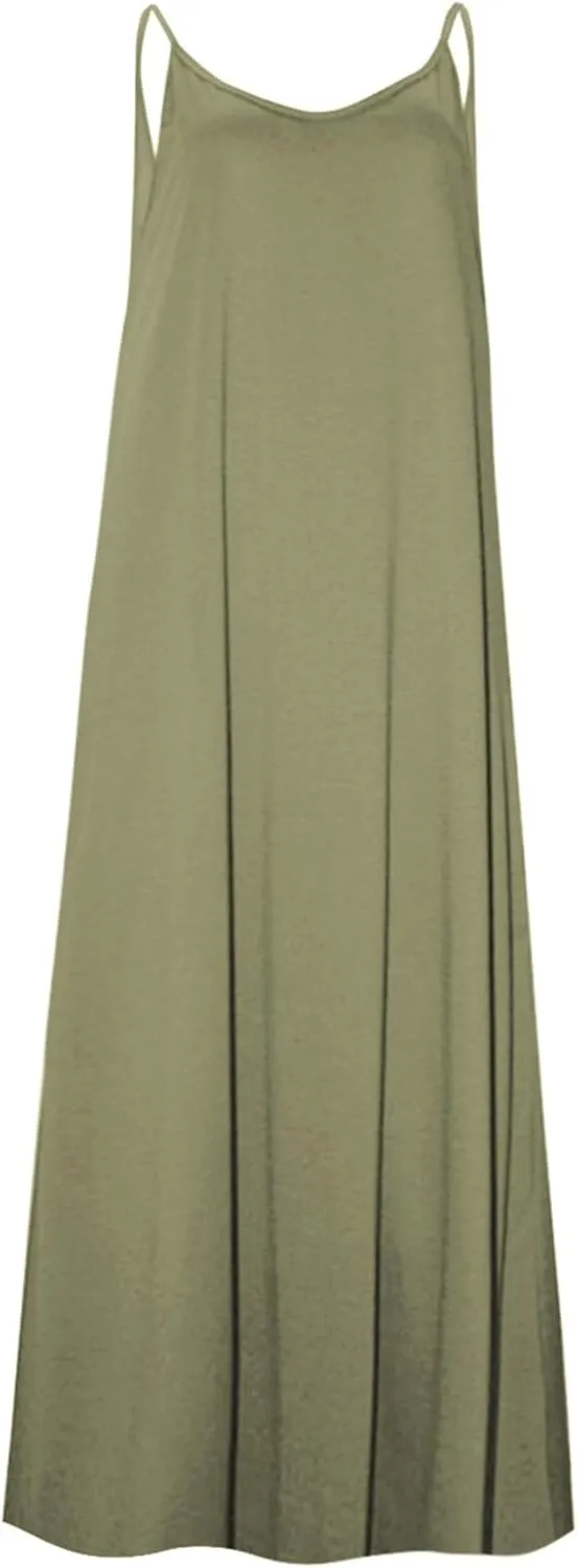 Sun Dresses for Women Strappy V Neck Sleeveless Flowy Deesses Casual Loose Long Maxi Beach Sundress with Pockets