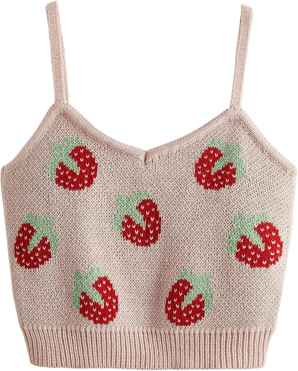 SweatyRocks Women's Lace Patchwork Spaghetti Strap Crop Cami Cute Ribbed Knit Slim Fit V Neck Camisole Tank Tops