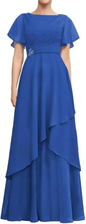 SYYS Chiffon Mother of The Bride Dress 2025 A-line Ruffles Sleeve Long Formal Evening Dress SYYS526