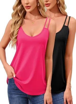 TAIPOVE Pima Cotton Spaghetti Strap Tank Tops for Women V Neck Camisole Tops Cute Trendy Sleeveless Flowy Tunics 2 Packs