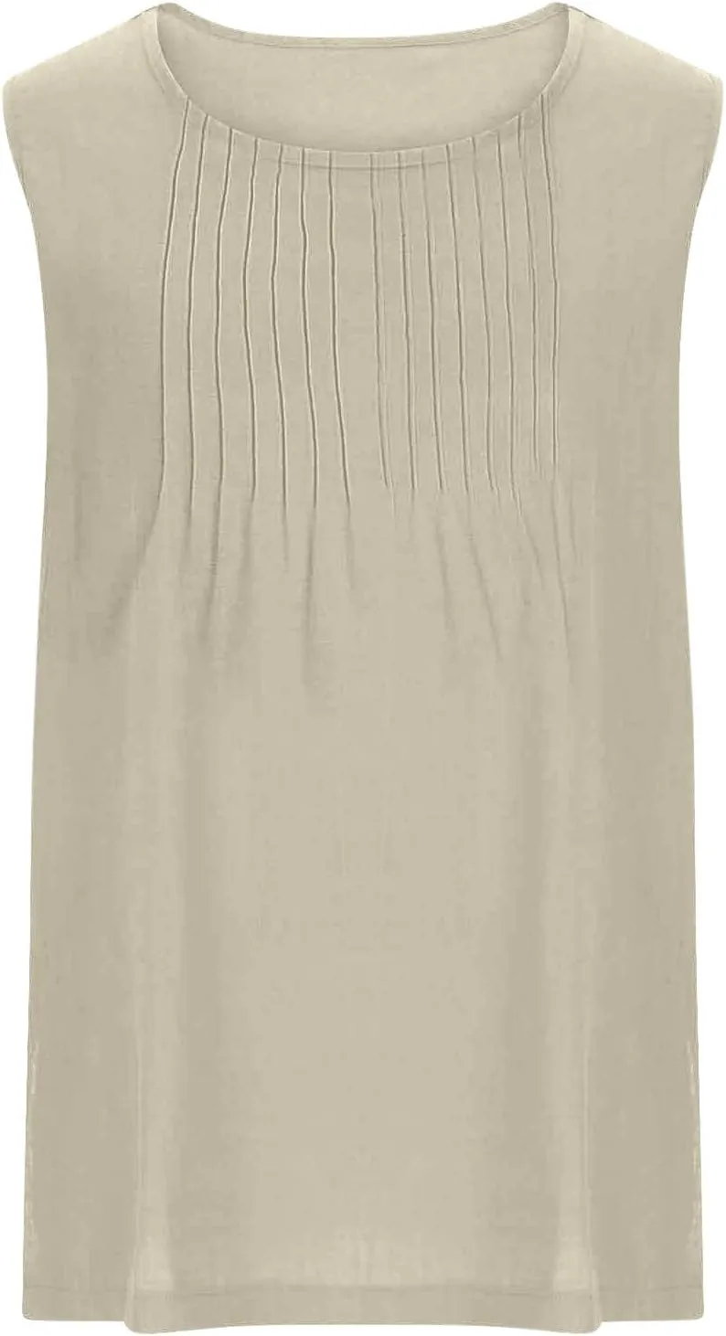 Tank Tops for Women 2025 Plus Size Pleated Side Split Camisole Tank Tops Summer Fashion Crew Neck Sleeveless Vest