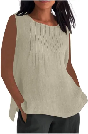 Tank Tops for Women 2025 Plus Size Pleated Side Split Camisole Tank Tops Summer Fashion Crew Neck Sleeveless Vest