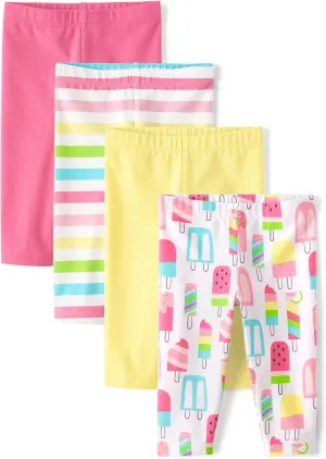The Children's Place,Baby Girls,and Toddler Multipack Capri Leggings,Popsicle/Pink/Striped/Yellow 4-Pack,18 Months,24 Months
