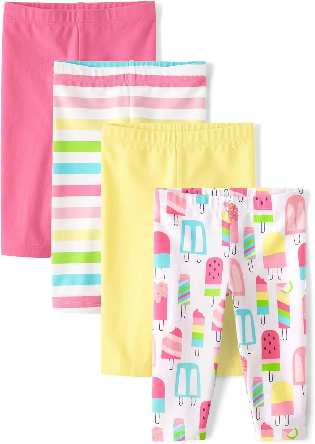 The Children's Place,Baby Girls,and Toddler Multipack Capri Leggings,Popsicle/Pink/Striped/Yellow 4-Pack,18 Months,24 Months