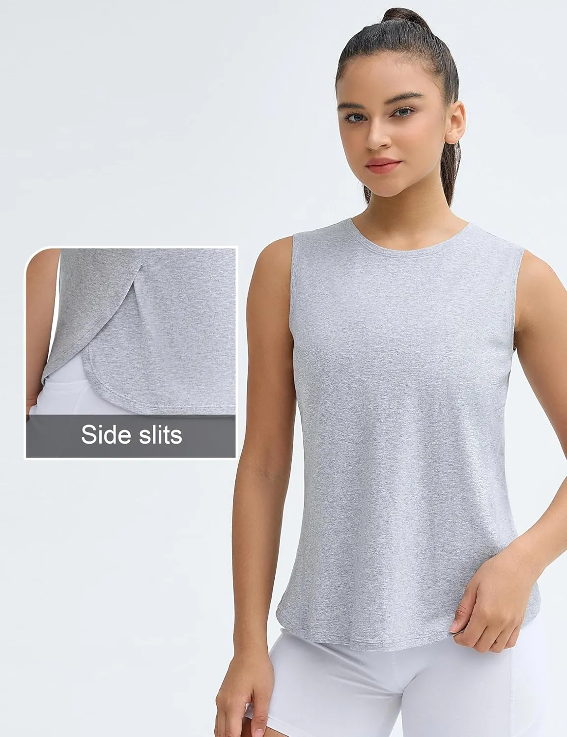 THE GYM PEOPLE Women's Workout Tank Tops Loose Fit Sleeveless Breathable Yoga Shirts with Side Slits