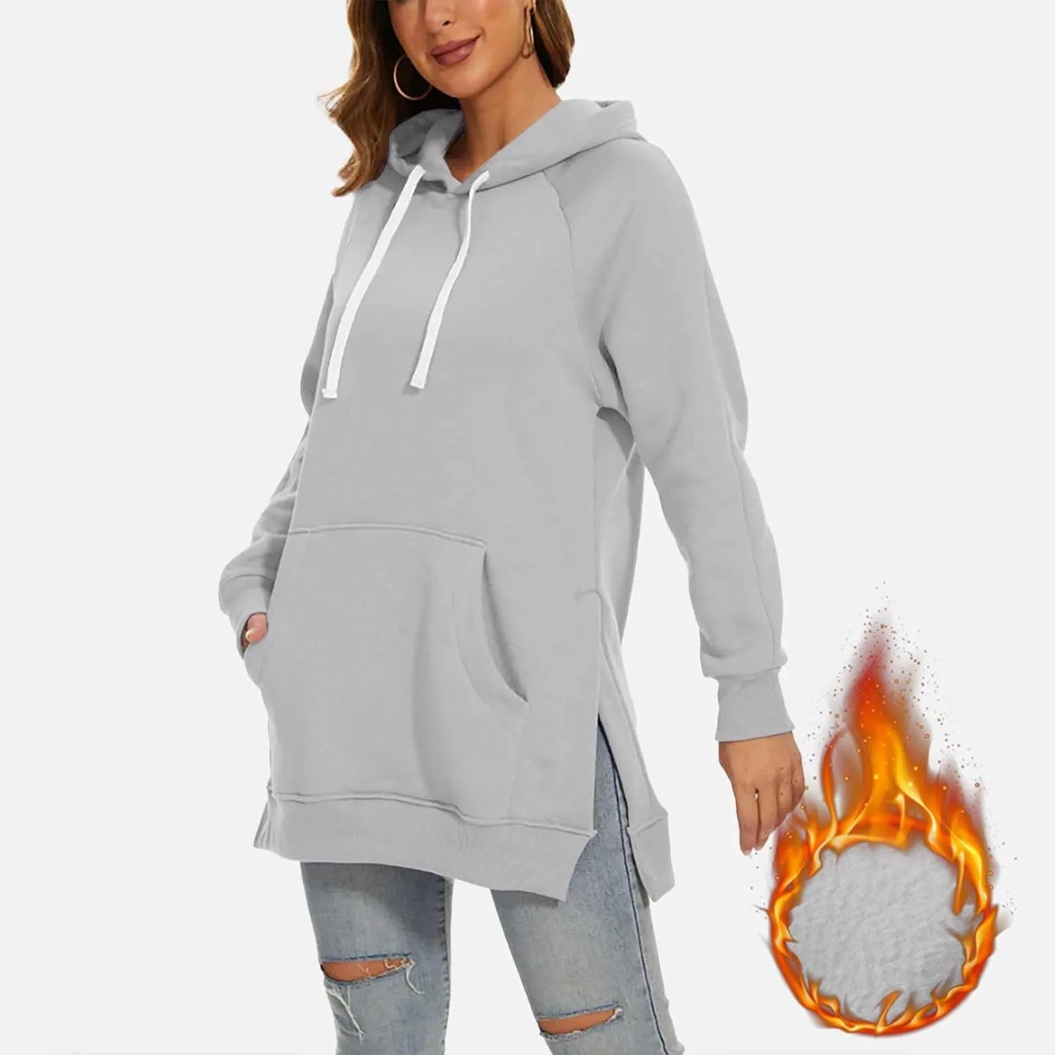 The Warmy Oversized Hoodie Dress for Women Split Hem Pullover Long Sweatshirt with Pocket Valentines Day Gift for Her