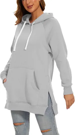 The Warmy Oversized Hoodie Dress for Women Split Hem Pullover Long Sweatshirt with Pocket Valentines Day Gift for Her