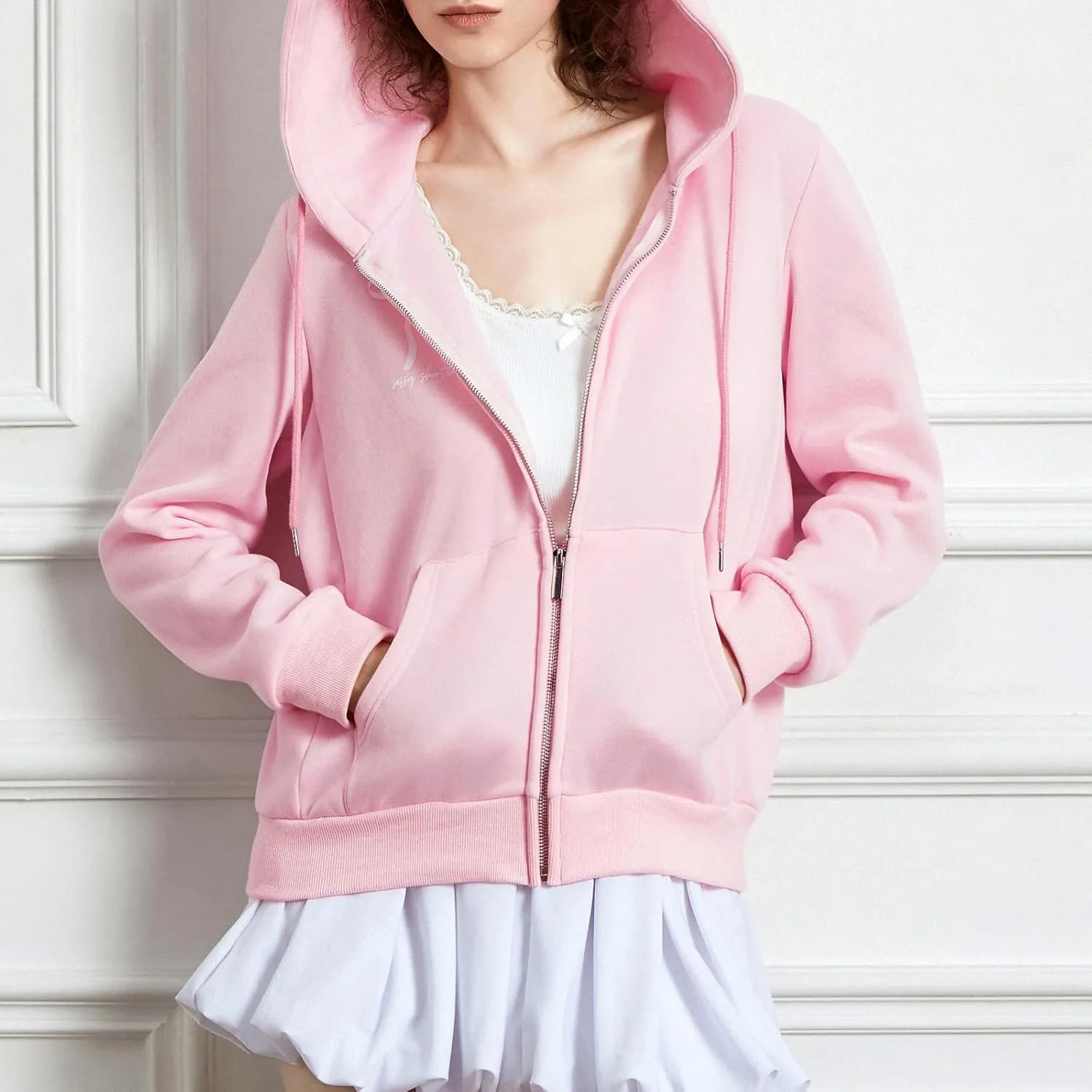 Thopavenoir Women Y2k Zip Up Hoodies Bow Knot Print Oversized Hooded Sweatshirt Vintage Aesthetic Teen Girls Jacket Coat