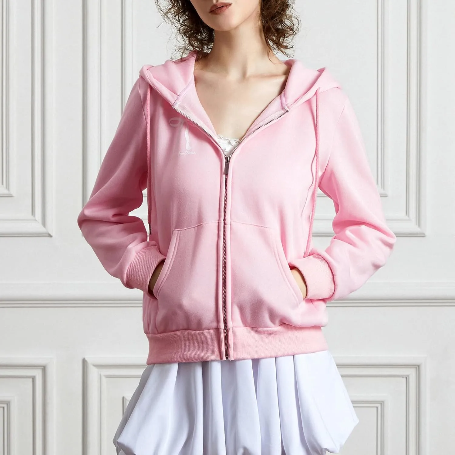 Thopavenoir Women Y2k Zip Up Hoodies Bow Knot Print Oversized Hooded Sweatshirt Vintage Aesthetic Teen Girls Jacket Coat