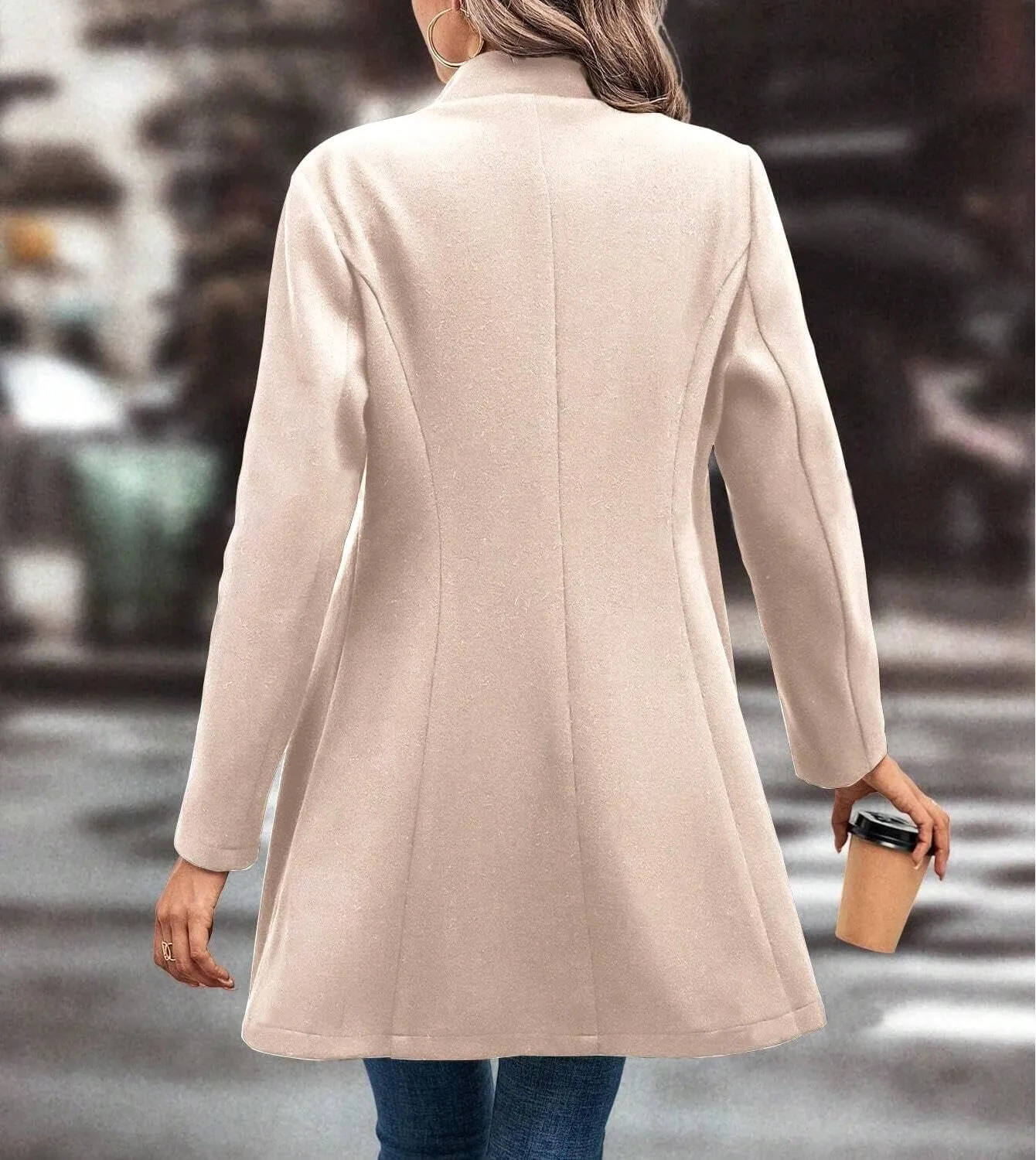 TIAFORD Women's Winter Long Wool Blend Coat Casual Single Breasted Notch Lapel Slim Fit Midi Pea Coats Trench Coat Jackets