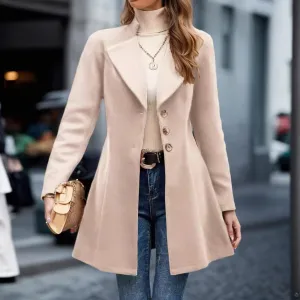 TIAFORD Women's Winter Long Wool Blend Coat Casual Single Breasted Notch Lapel Slim Fit Midi Pea Coats Trench Coat Jackets