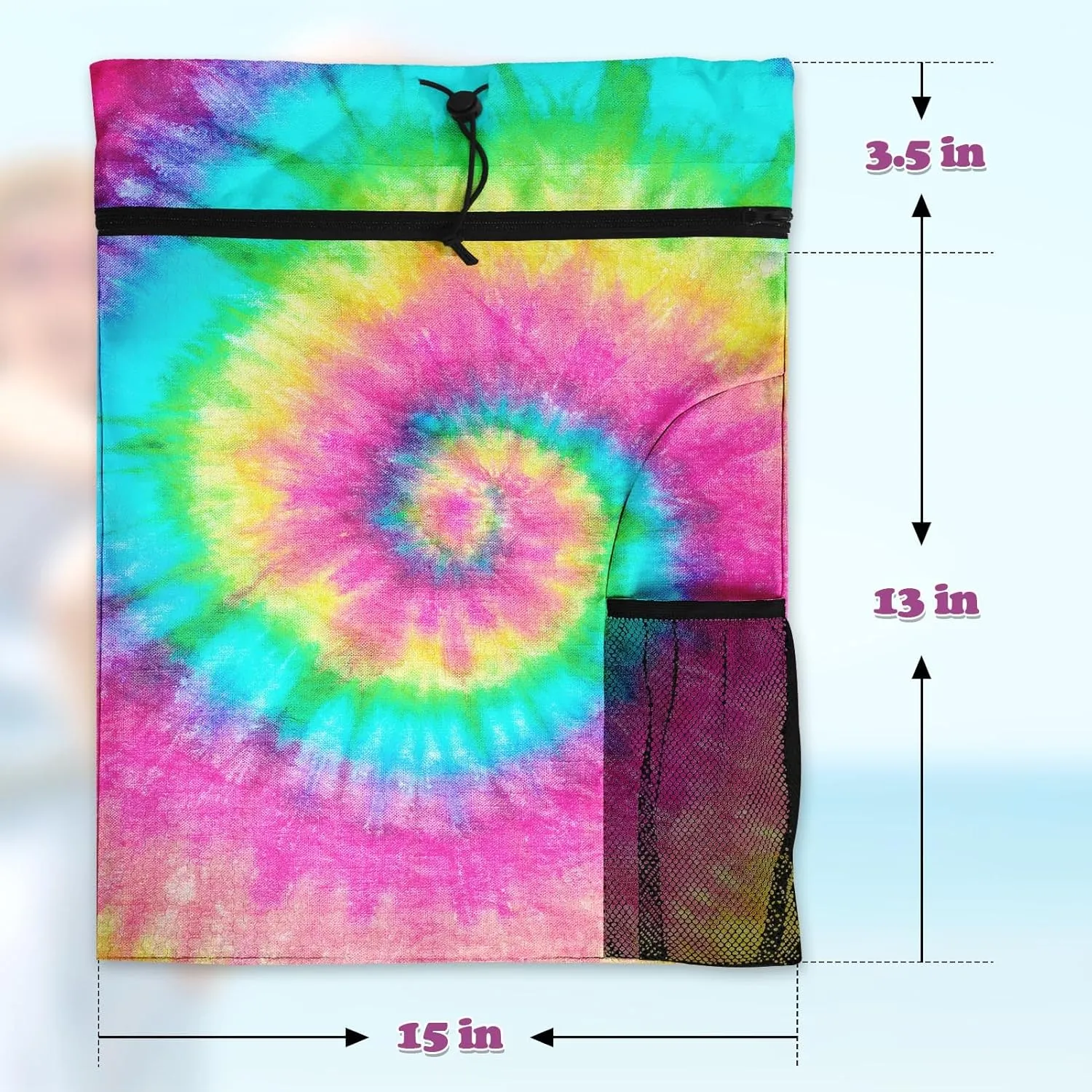 Tie Dye Rainbow Gym Drawstring Backpack Waterproof Colorful Retro Girl Swimming Beach Sackpack, Sports Yoga Dance Travel String Bag Gift Bags with Water Bottle Pocket