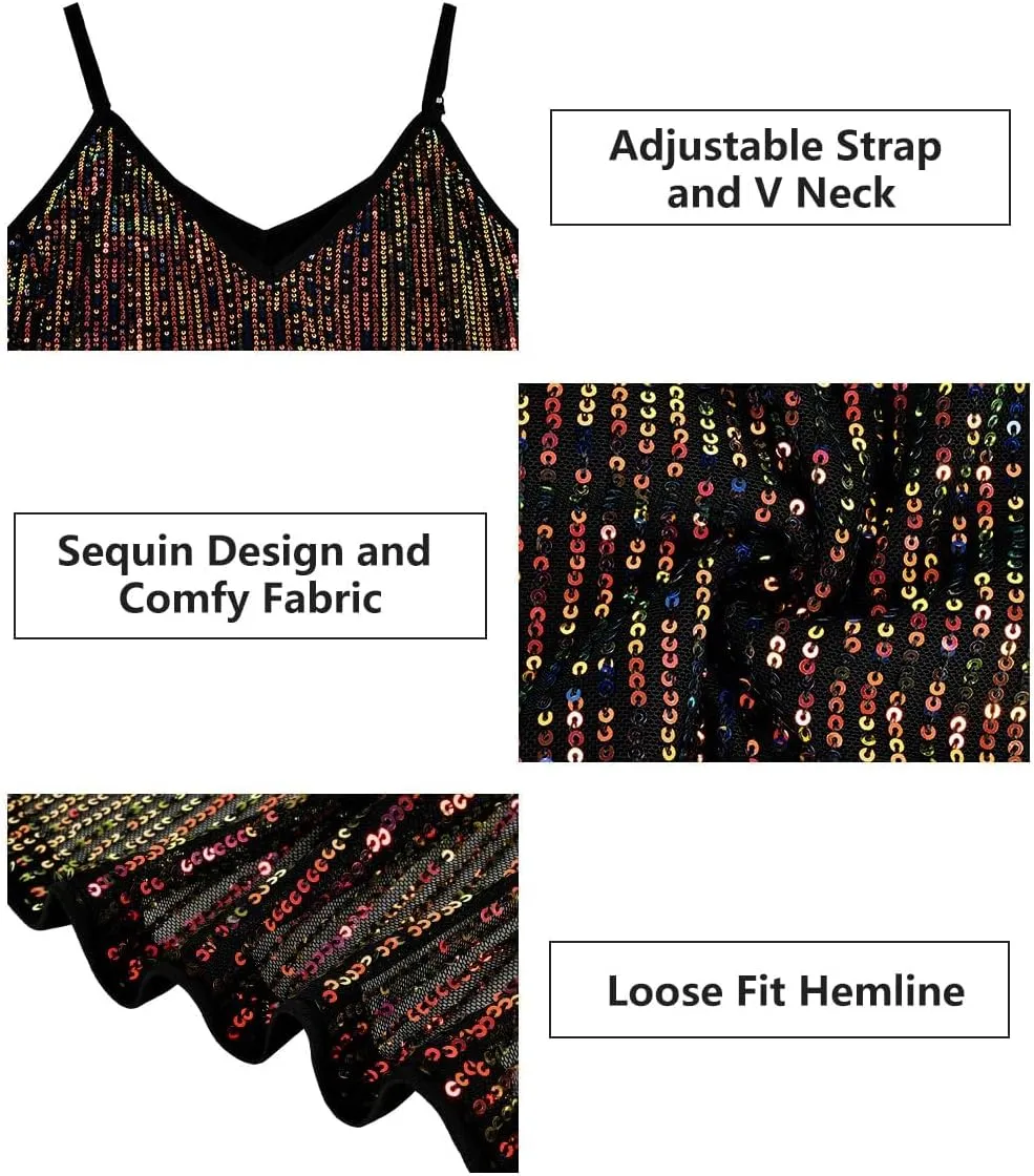 TIYOMI Plus Size Tank Tops for Women Sexy V Neck Strappy Sequin Sparkle Shimmer Camisole Glitter Party Sleeveless Tops