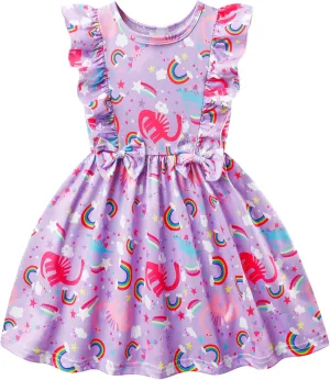 Toddler Baby Girls Summer Dress Ruffle Sleeveless Casual Dinosaul Dresses Toddler Sundress for Birtrhday Tea Party