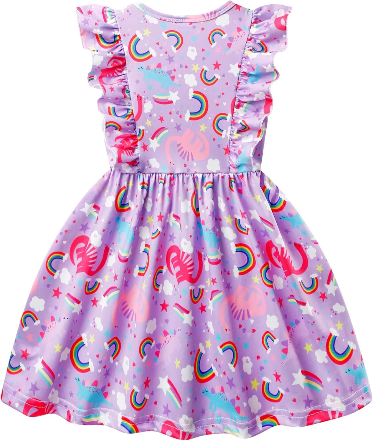 Toddler Baby Girls Summer Dress Ruffle Sleeveless Casual Dinosaul Dresses Toddler Sundress for Birtrhday Tea Party